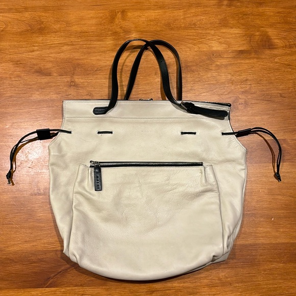 MARNI HOBO TOTE BAG SIDE CINCH SAND & BLACK LEATHER ZIP CLOSURE BOHO ITALY LUX🖤 - Picture 1 of 17
